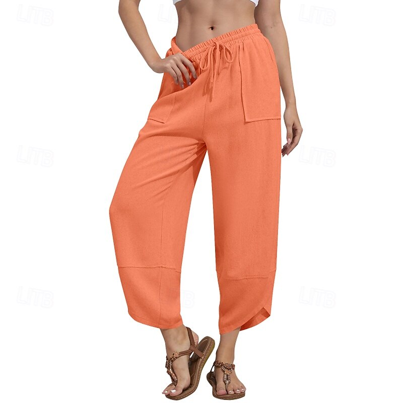 Women's Wide Leg Slacks Streetwear Casual Full Length Natural Plain Pocket Elastic Drawstring Design Soft Street Daily Wear Weekend dark brown Dark-Gray Orange red Black Fall Regular Fit2