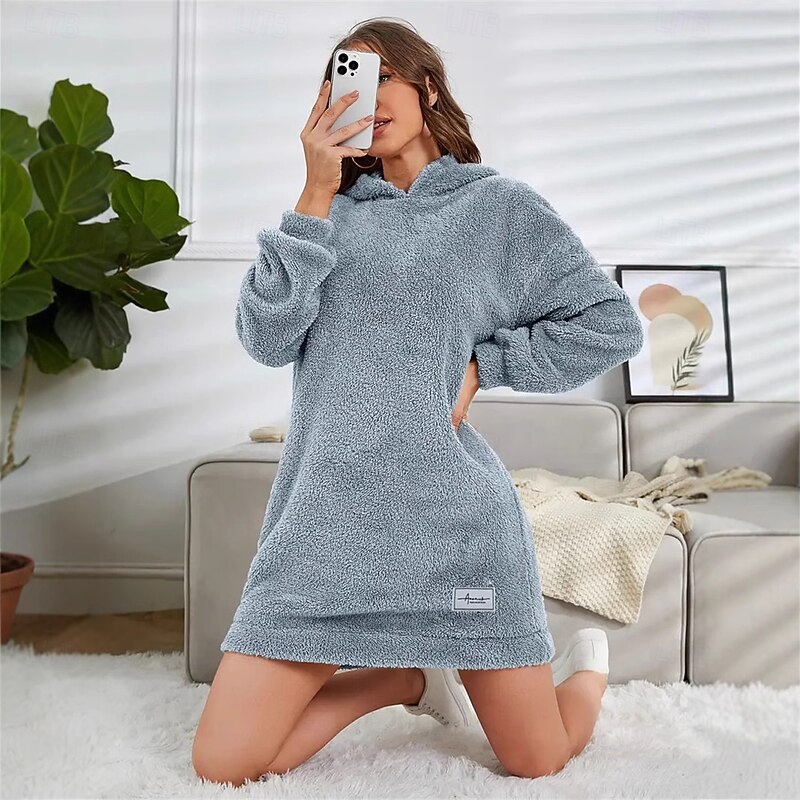 Women's Hoodie Dress Mini Dress Sheath Dress Vacation Casual Boho Daily Sports Going out Loose Fit Plain Long Sleeve Hooded Pink Red Blue Gray Spring Fall Winter Autumn4