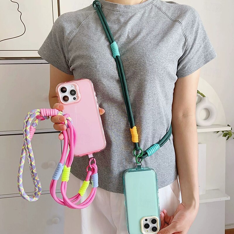 New Fashionable and Versatile Long Rope Phone Hanging Rope Hanging Diagonal Rope Colorful Double Splicing Dopamine Crossbody Splicing Long Rope