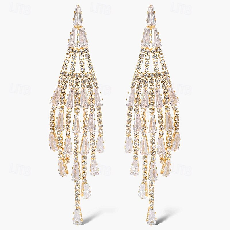 Women's Cubic Zirconia Drop Earrings Tassel Fringe Precious Gypsophila Elegant Fashion Imitation Diamond Earrings Jewelry Silver For Wedding Party Daily Festival 1 Pair3