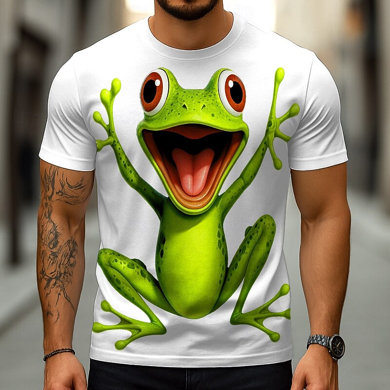 Men's 3D Frog T Shirt Short Sleeve T shirt 3D Print Crew Neck Shirt Exaggerated Designer Party Holiday Black White Summer Spring Clothing Apparel S M L XL XXL XXXL4
