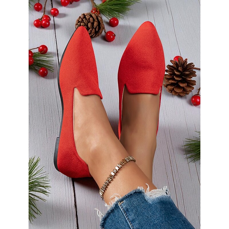 Women's Red Pointed Toe Flat Shoes – Elegant Slip-On Loafers for Christmas, Parties & Daily Casual Outfits2