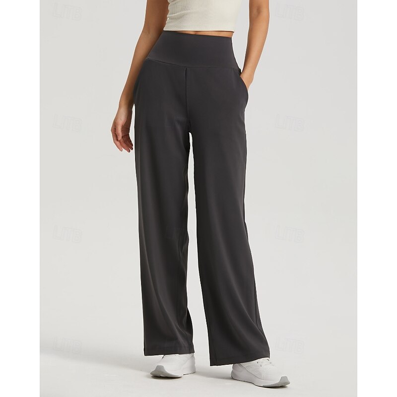 Women's Wide Leg Slacks Streetwear Casual Full Length Natural Plain Pocket Elastic Waist Comfortable Holiday Daily Wear Weekend Dark-Gray Navy Black Blue Fall Regular Fit4