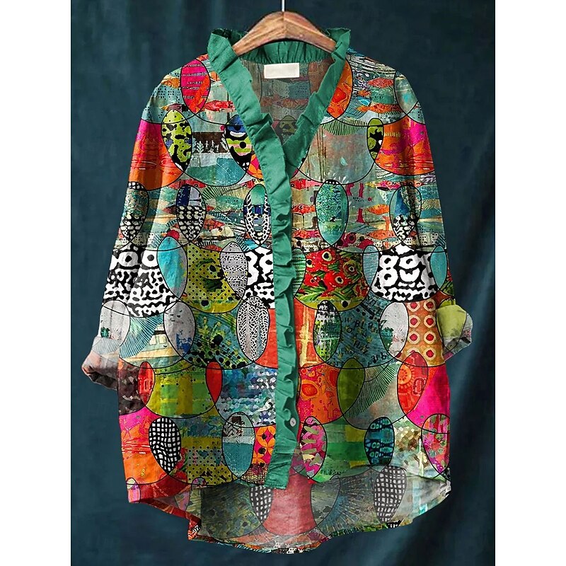 Easter Women's Blouse Floral Graphic Elegant Bohemia Active Long Sleeve V Neck Long Tops Daily Holiday Going out Ruffle Pink Red Blue Orange Green Spring Fall - Main Image