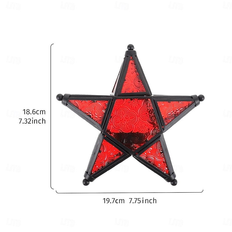 Vintage Iron & Colored Glass Star Candle Holder – Moroccan Style Hanging Lantern for Home, Bar, Restaurant Decor & Gift3