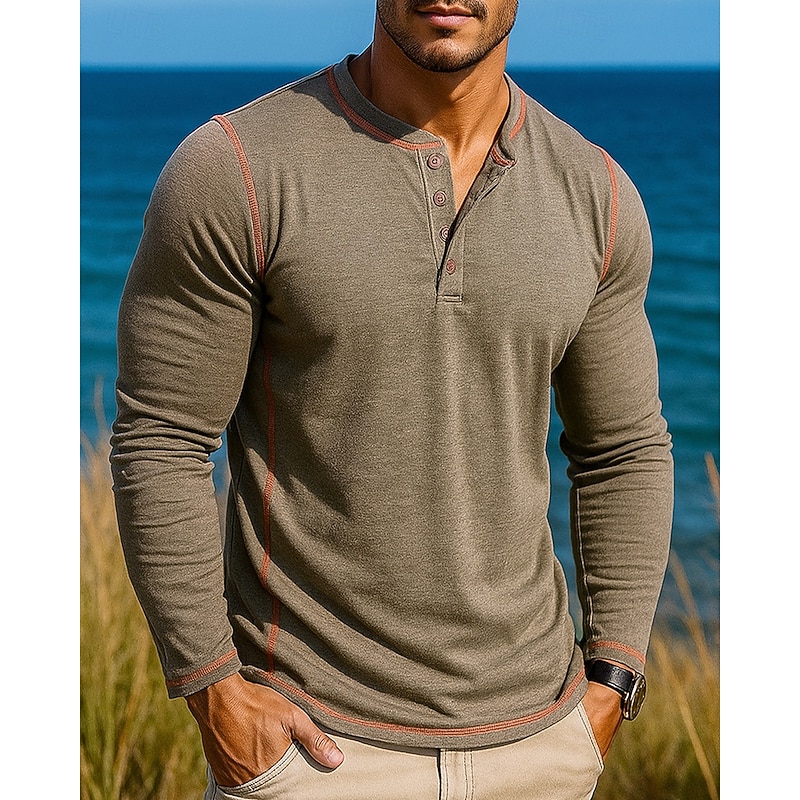 Men's Casual Shirt Hiking top Henley Shirt Long Sleeve Top Outdoor Breathable Polyester Black White Red Tennis Golf Running