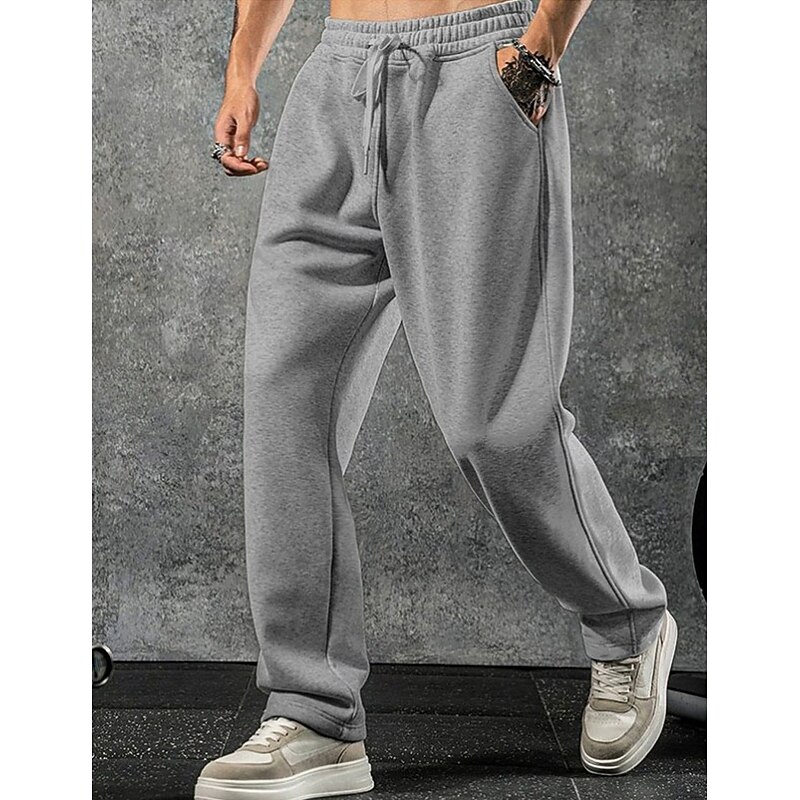 Men's Sweatpants Trousers Straight Leg Sweatpants Open Bottom Sweatpants Drawstring Elastic Waist Plain Moisture Wicking Breathable Full Length Outdoor Sports Outdoor Casual Fashion Streetwear Light