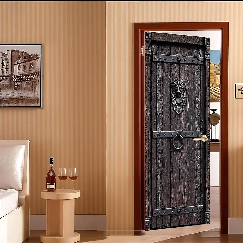 Door Cover Outdoor Banners Castle Door Vintage Medieval 3D Bedroom Living Room Dorm Front Door Home Decor