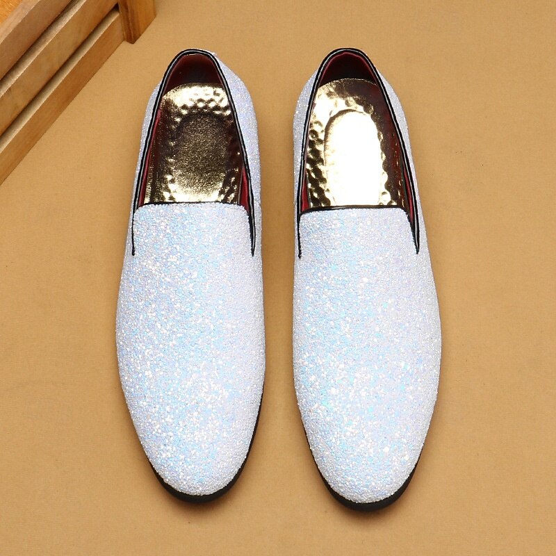 Men's White Glitter Slip-On Loafers – Sparkly Party Shoes for Weddings, Banquets and Nightclub Outfits4