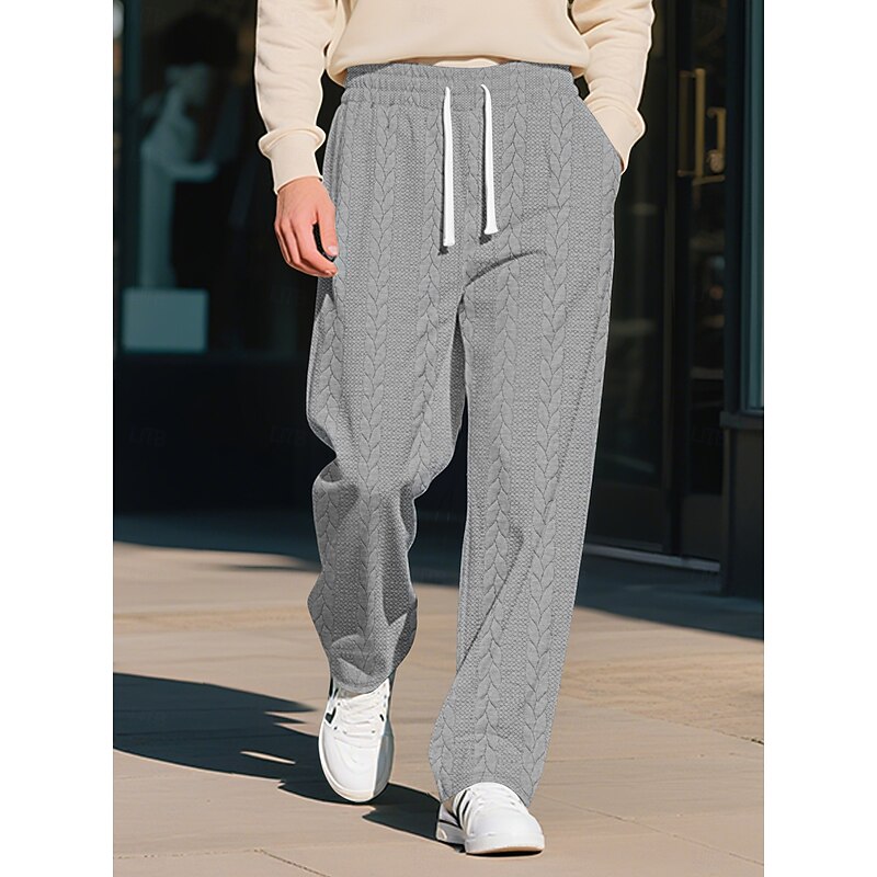 Men's Sweatpants Wide Leg Sweatpants Trousers Open Bottom Sweatpants Jacquard Drawstring Elastic Waist Plain Moisture Wicking Breathable Full Length Outdoor Casual Daily Fashion Streetwear Black Khaki3