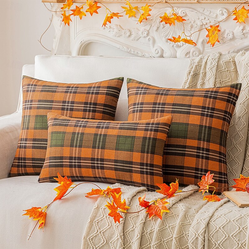 1 pcs Polyester Pillow Cover, Plaid Casual Square Zipper Traditional Classic4