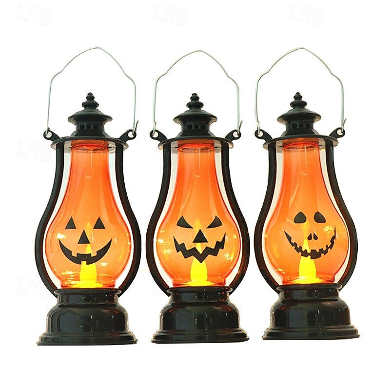 1 Pc Halloween Handheld Pumpkin Lamp Wind Light Small Oil Lamp Atmosphere Decoration Electronic Candle Horse Lantern3