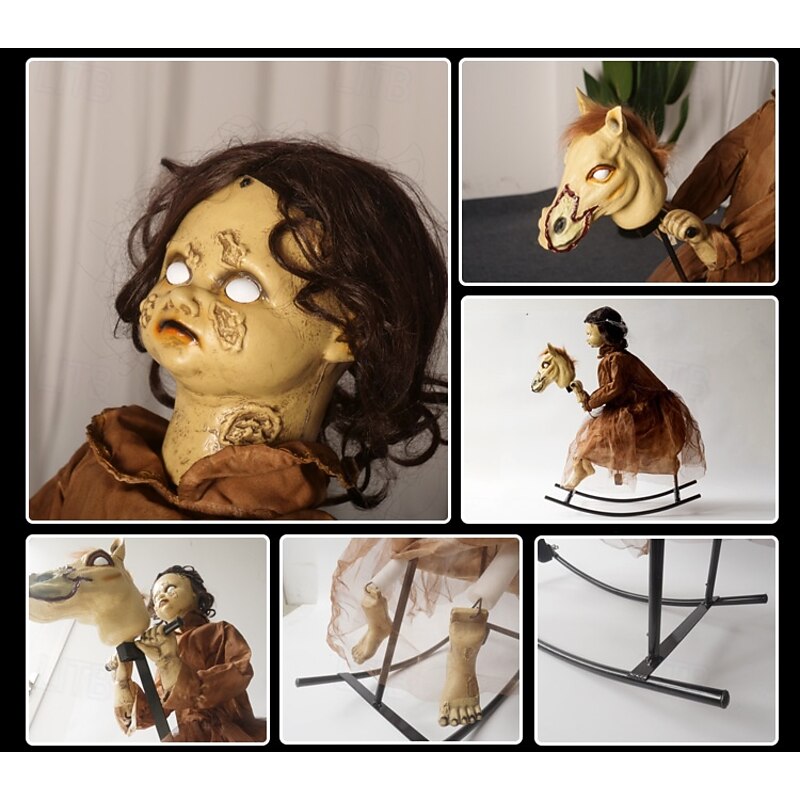 Halloween Automaton - Cursed Girl on Animated Rocking Horse - 105cm - Animatronics - Mains Powered - Quick and Easy Assembly2