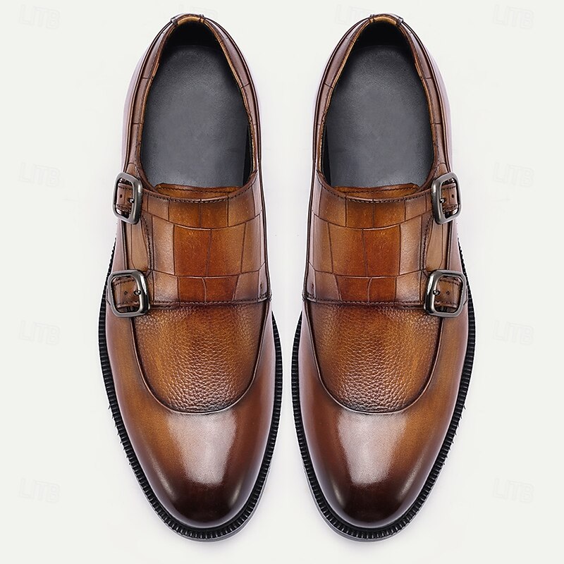 Men's Two-Tone Leather Monk Strap Dress Shoes – Classic Buckle Loafers for Gentlemen, Business Meetings and Elegant Gatherings4