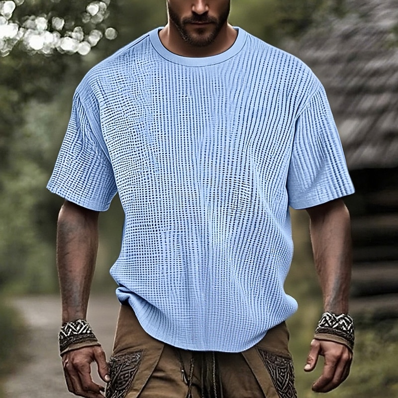 Men's T Shirt Tee Short Sleeve Shirt Tee Top Short Sleeve Crew Neck Summer Plain Fashion Designer Basic Jacquard Vacation Street Going out Blue Navy Blue Purple Top Tee for Men - Main Image