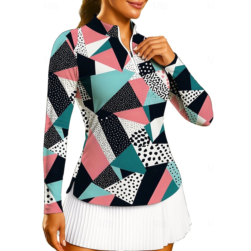 Women's Geometric Tops Golf Polo Shirt Tennis Shirt Tennis Sweatshirt Long Sleeve Print Quarter Zip Pullover UPF50+ UV Protection Elastic Breathable Volleyball Tennis Golf Stand Collar Zip Collar3