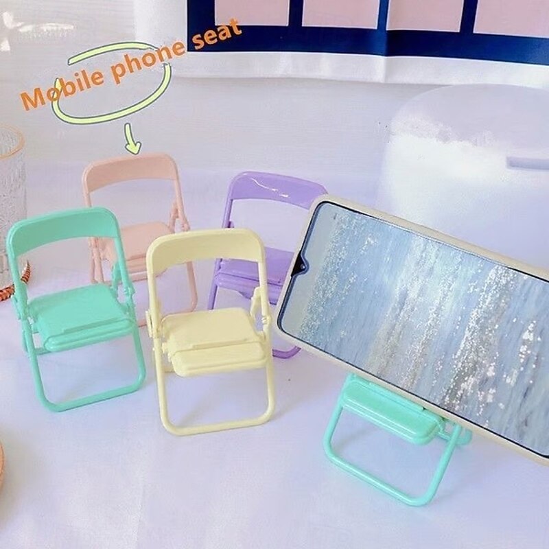 2/4/6pcs Cute Chair Phone Holder Stand, Portable Foldable Desktop Phone and Tablet Stand, Macaron Colorful Creative Lazy Holder, Random Colors2