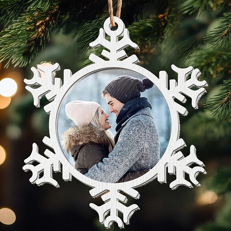 Personalized Christmas Photo Ornaments Custom Wooden Snowflake Gifts For Couple Decor Christmas Tree Xmas Decoration Hanging Pendant Gifts