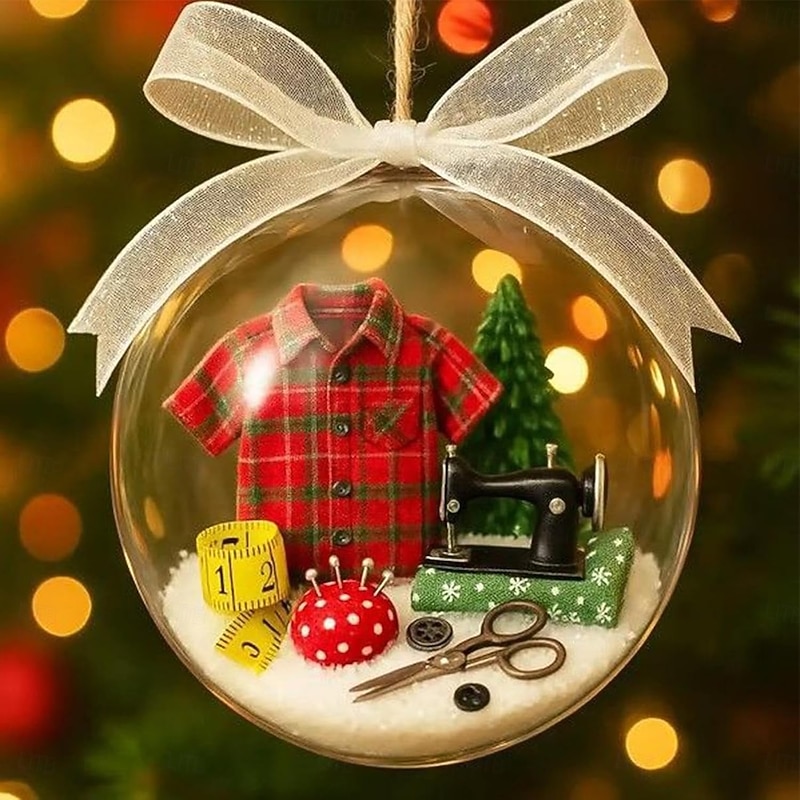Christmas Holiday Sewing Snow Globe Ornament Snow Globe Antique Sewing Machine Christmas Ornaments Retro Sewing Machine-Themed Holiday Cozy Holiday Wishes for Quilters, Sewers3