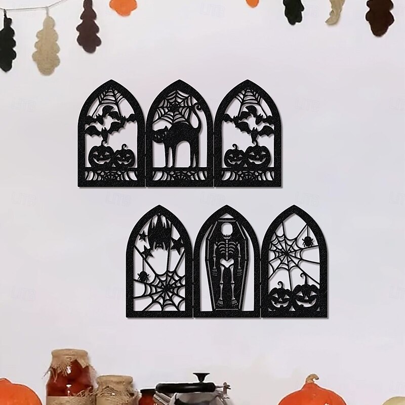 2PCS Halloween Decor Non-Woven Fabric Arch Wall Stickers Set – Pumpkin, Bat, Skull, Black Cat, Spider Halloween Elements for Home Wall Decoration, Party and Festive Displays3