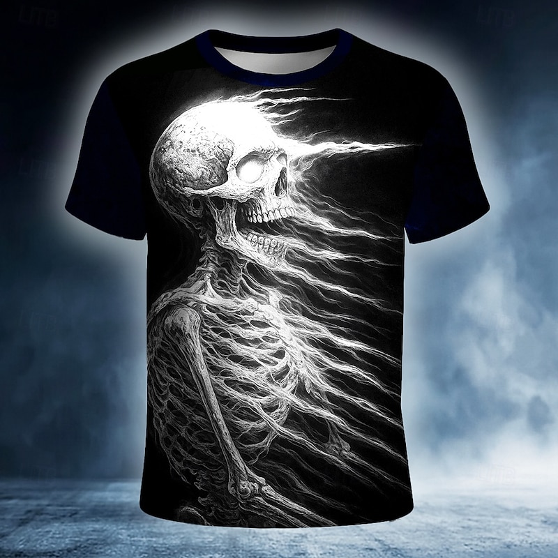 Halloween Men's Skull Optical Illusion 3D T Shirt Short Sleeve T shirt 3D Print Crew Neck Shirt Exaggerated Designer Horror Party Street Holiday Blue Purple Orange Summer Spring All Seasons Clothing4