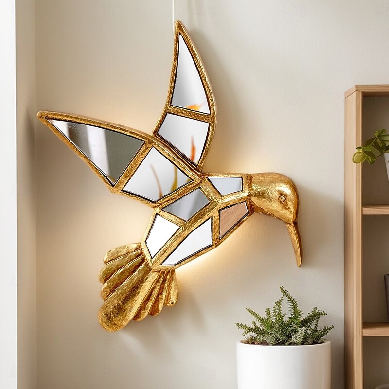 1PC Creative Resin Material Golden Hummingbird-shaped Decorative Wall Hanging With A Special Design of Mirror Inlay on The Surface is Suitable for Home Party Animal House Decoration Hanging4