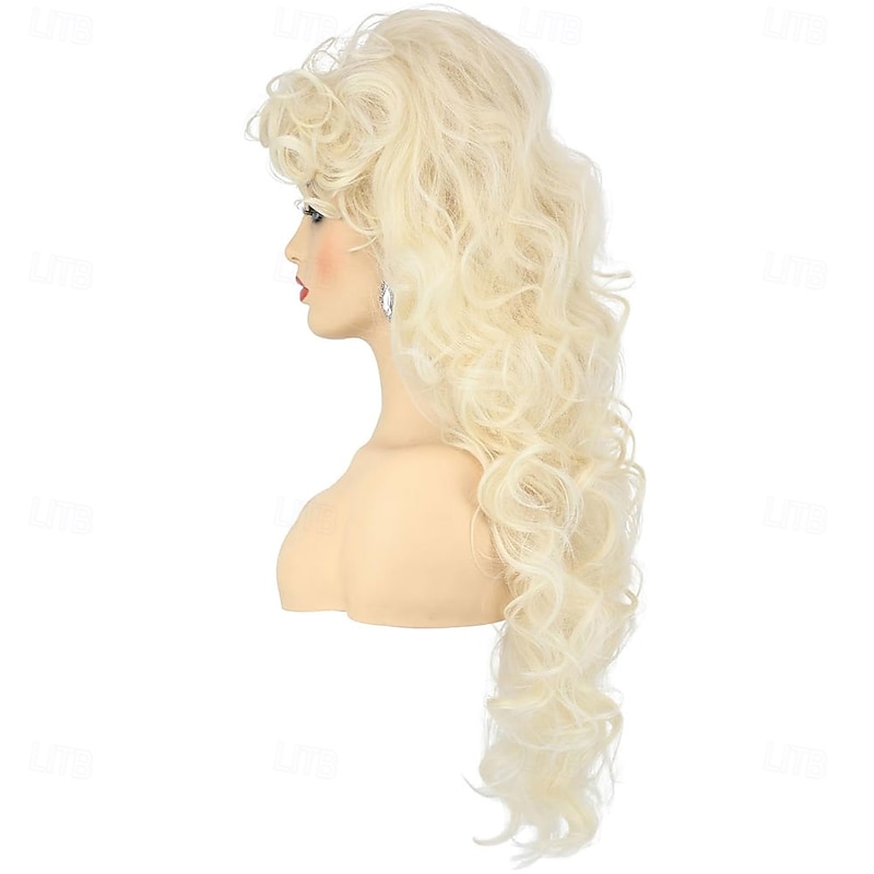 Long Blonde Bombshell Wig for Women Inspired Costume with Curly Platinum Blond Hair Funny Beehive 80s Drag Queen Wig for Halloween Parties & Cosplay2