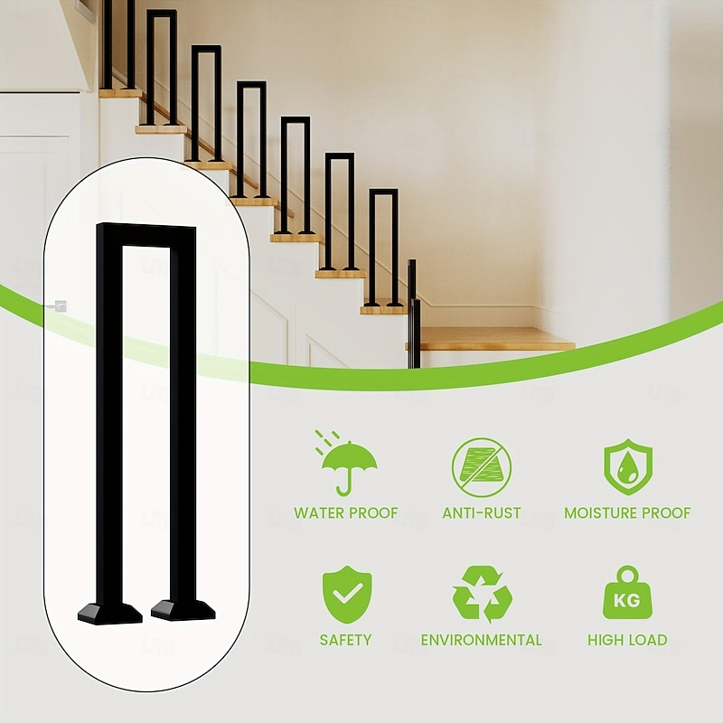 Multiple Sizes Available Non-Slip Powder-Coated Steel Vintage Black U-Shaped Stair Handrail for Indoor/Outdoor Use3