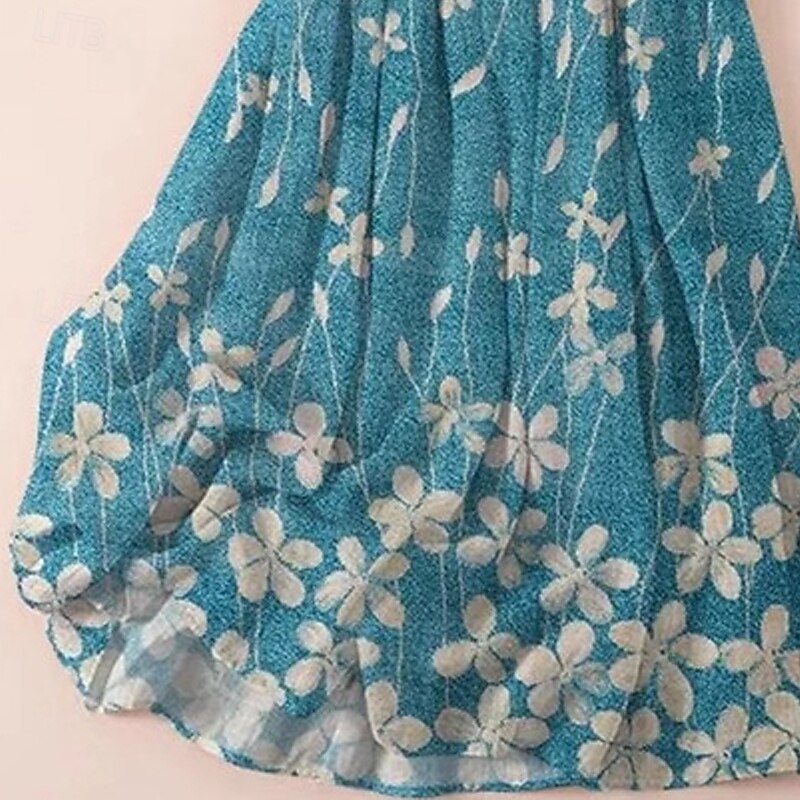 Women's Midi Dress Casual Dress Floral Dress Fashion Modern Daily Beach Weekend Regular Fit Flower 3/4 Length Sleeve Crew Neck Blue Spring Fall3