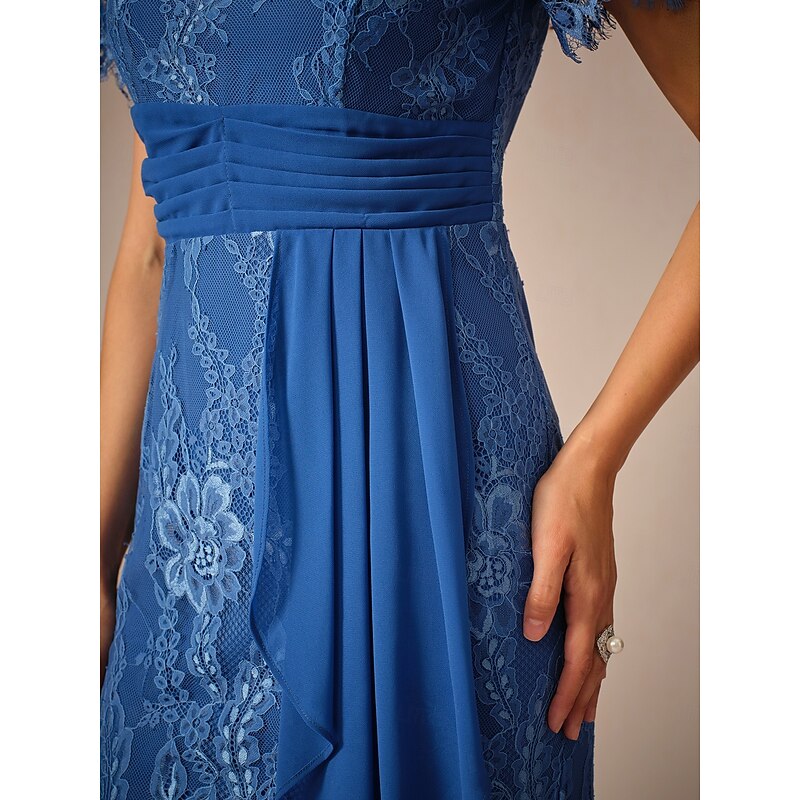 Women's Wedding Guest Jacket Dress Lace Dress Chiffon Dress Cocktail Dresses Formal Dresses Cardigan Ruched Long Sleeve Cocktail Party Blue Spring Summer Fall3
