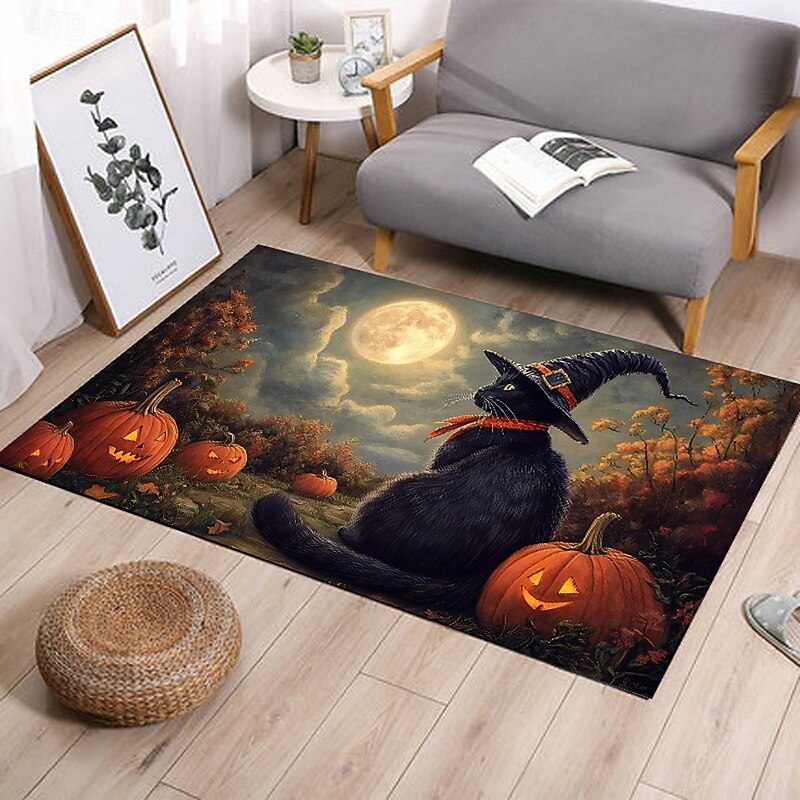 Halloween Flannel Floor Mat, Non-Slip Home Entrance, Bathroom, Bedroom Decorative Rug3