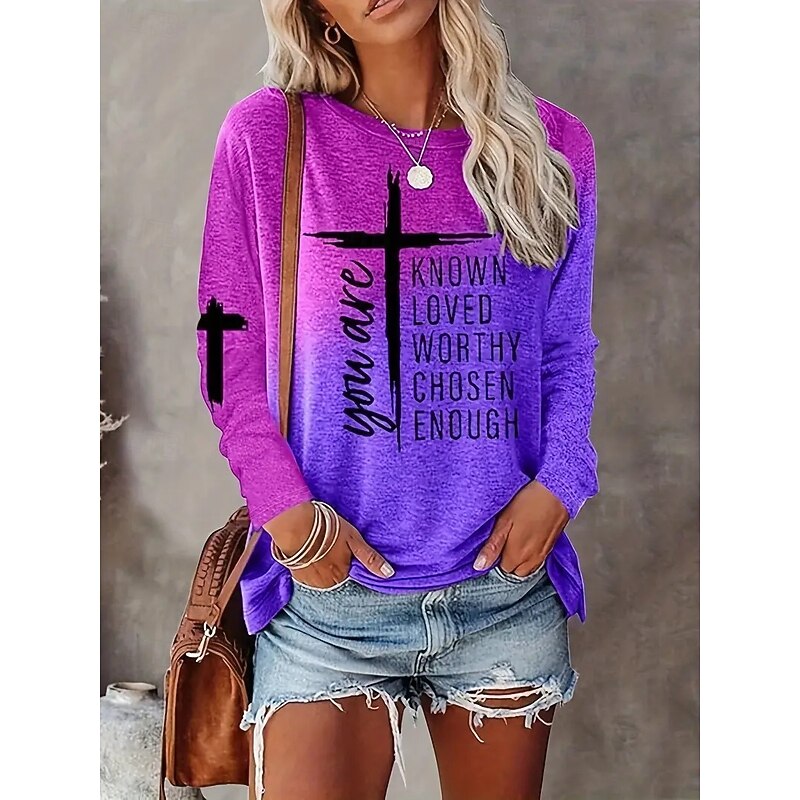 Women's T Shirt Graphic Geometric Striped Elegant Vintage Fashion Long Sleeve Crew Neck Round Neck Regular Tops Daily Going out Weekend Print Light Green Light Brown Purple Light Grey Summer Spring4