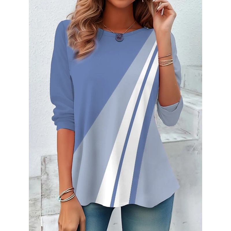 Women's T Shirt Graphic Geometric Vintage Fashion Stylish Long Sleeve Crew Neck Round Neck Regular Tops Daily Weekend Print Black Pink Blue Summer Spring Fall2