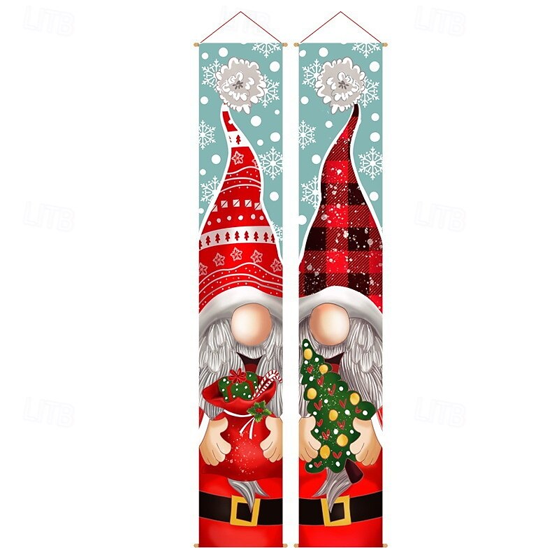Christmas Porch Door Sign Xmas Welcome Banner Gnome Doll Hanging Banner Cloth Decoration Festive Holiday Door Couplets Christmas Home Decor Perfect Seasonal Celebration Accessory2
