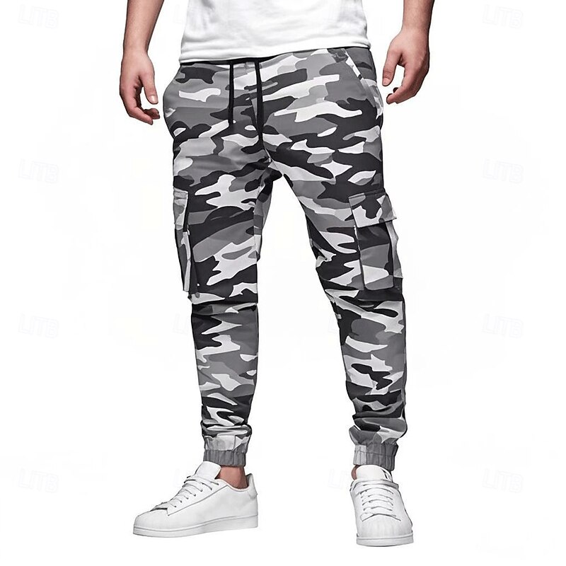 Men's Cargo Pants Cargo Trousers Joggers Trousers Casual Pants Drawstring Elastic Waist Elastic Cuff Camouflage Full Length Sports Outdoor Daily Running Streetwear Ethnic Style Blue 1# Purple
