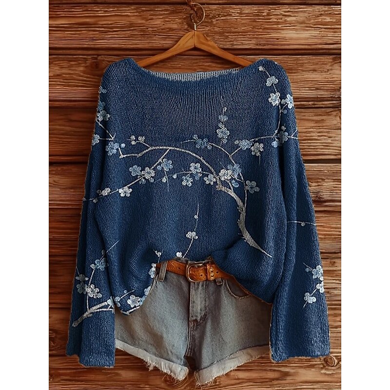 Women's Sweater Casual Soft Geometric Color Block Stylish Modern Long Sleeve Crew Neck Regular Tops Daily Holiday Print Grass Green Navy Blue Purple Brown Green Spring Fall Winter