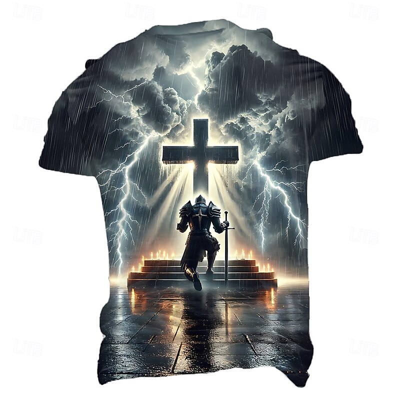 Men's Knights Templar 3D T Shirt Short Sleeve T shirt 3D Print Crew Neck Shirt Fashion Exaggerated Basic Party Street Yellow Blue Green Summer Spring Clothing Apparel S M L XL XXL XXXL2