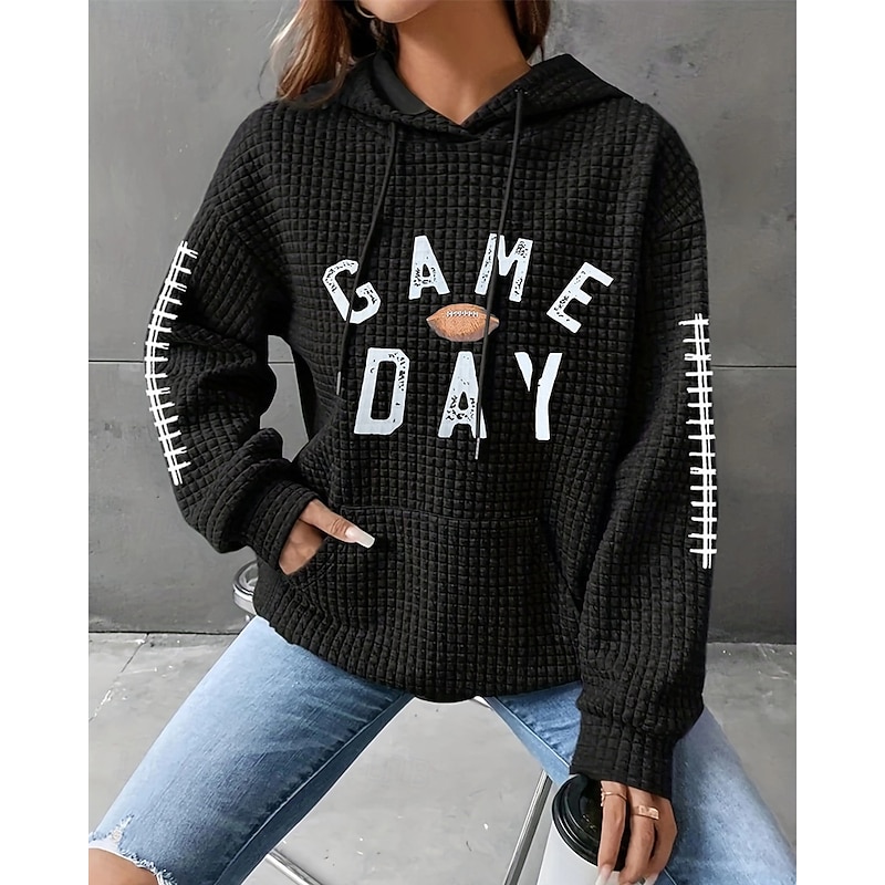 Women's Pullover Hoodie Sweatshirt Graphic Letter Streetwear Casual Long Sleeve Hooded Regular Tops Street Holiday Pocket Black Pink Wine Dark Green Fall Winter