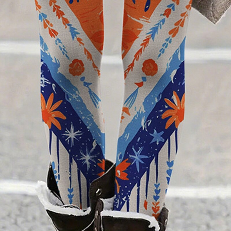 Women's Pants Trousers Leggings Cozy Leggings Streetwear Casual Full Length High Waist Floral Color Block Elastic Waist Print Breathability Comfortable Stretchy Vacation Street Daily Wear Blue Summer3