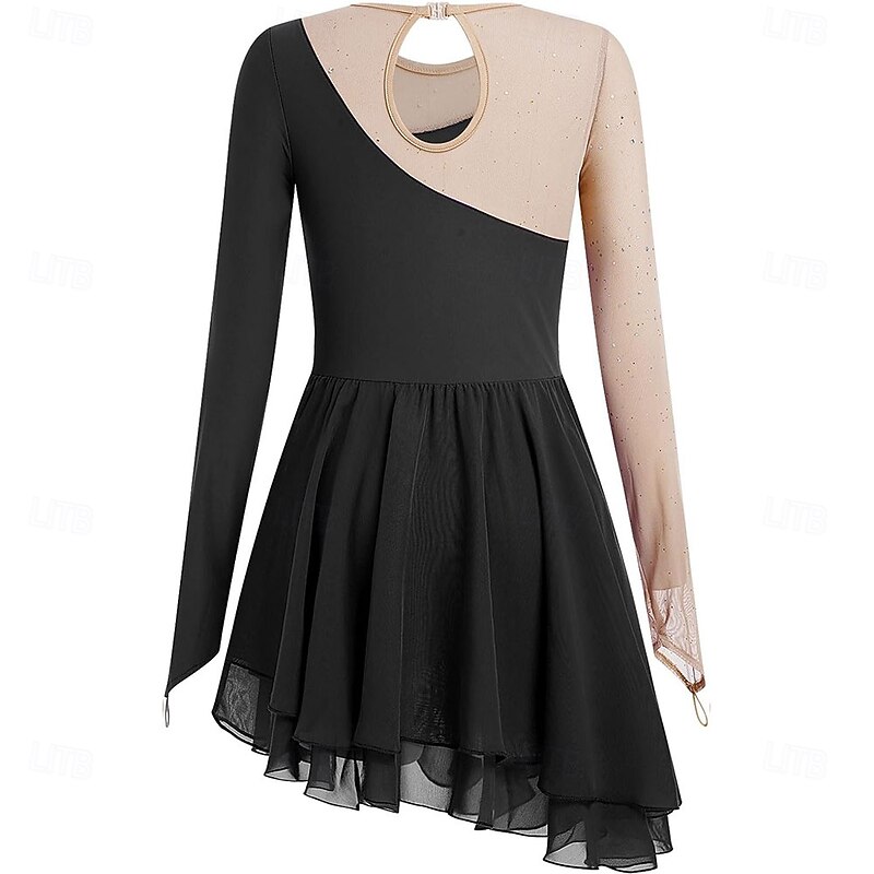 Figure Skating Dress for Women Girls Long Sleeve Mesh Sequin Rhinestone Ice Skating Dress Ballet Competition Dancewear2
