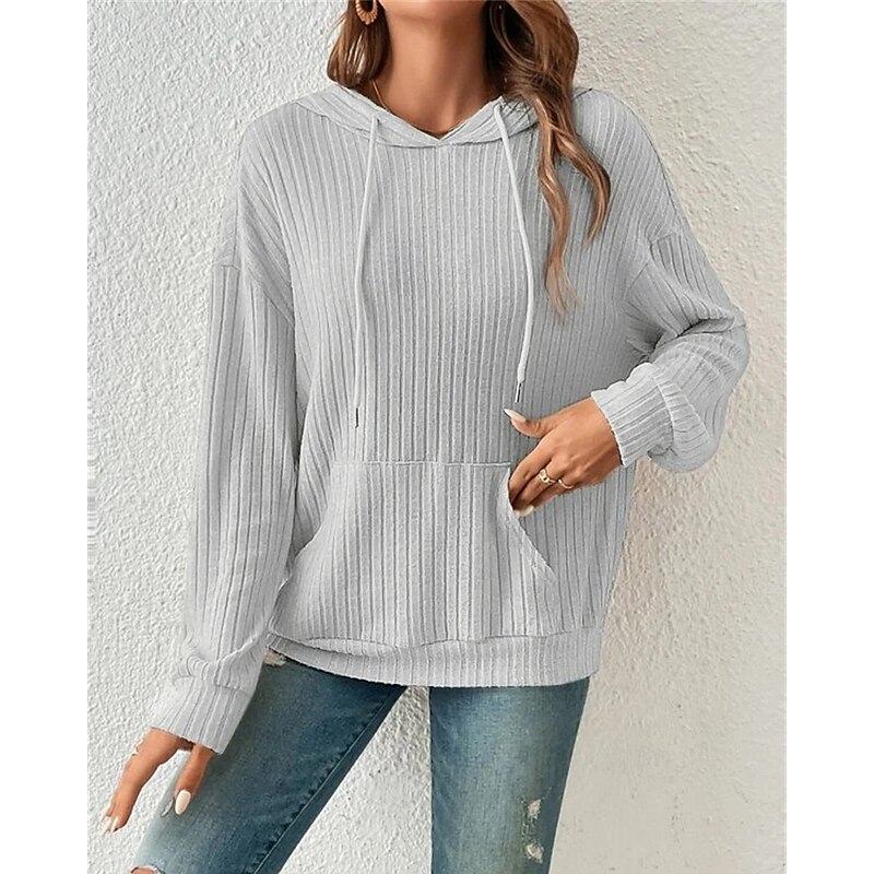 Women's Pullover Hoodie Sweatshirt Plain Streetwear Casual Long Sleeve Hooded Regular Tops Street Holiday Pocket Black Green Khaki Gray Fall Winter