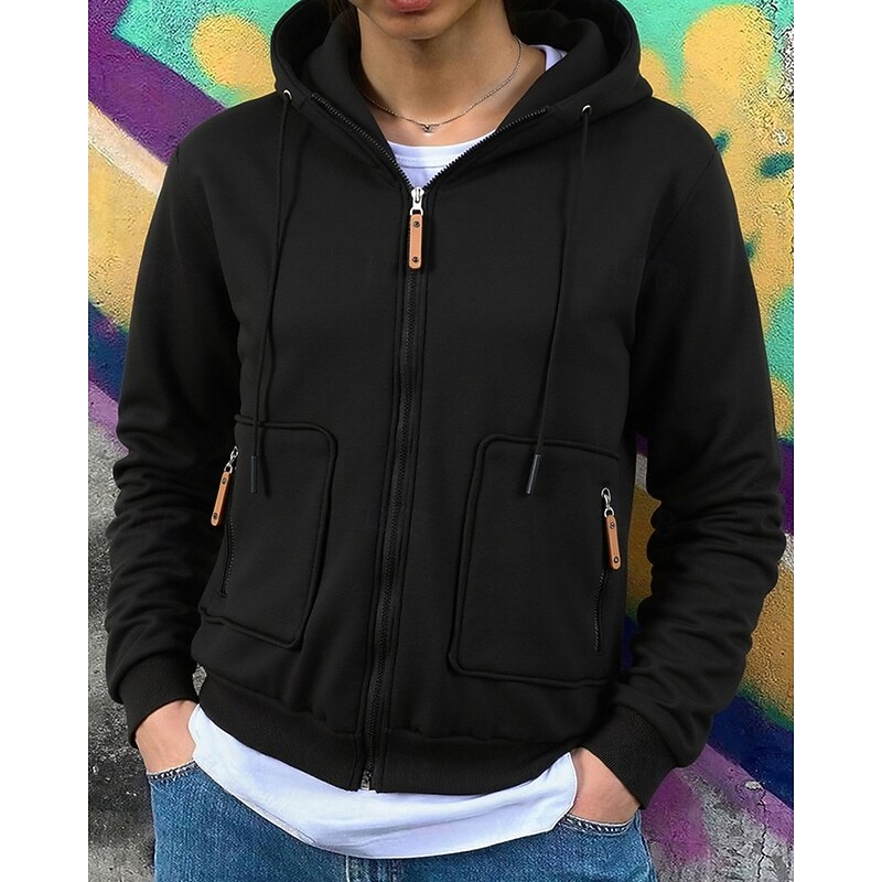 Men's Hoodie Full Zip Hoodie Black Wine Hooded Plain Drawstring Pocket Sports & Outdoor Daily Holiday Polyester Streetwear Basic Casual Spring Fall Clothing Apparel Hoodies Sweatshirts3