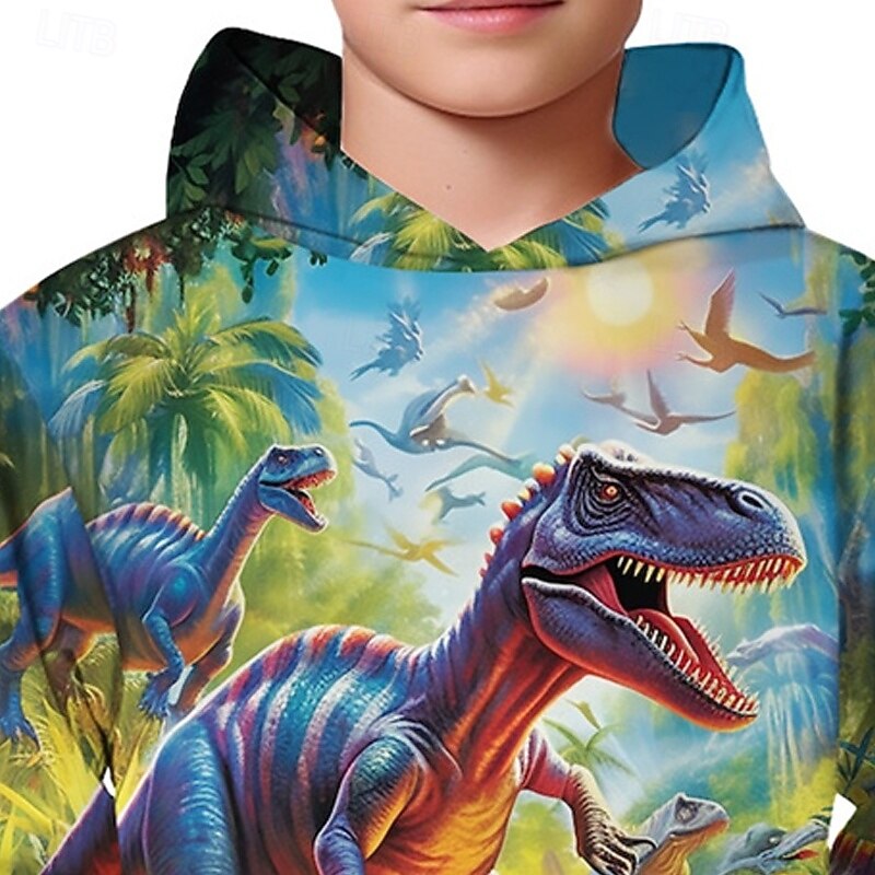 Boys' 3D Dinosaur Hoodie Long Sleeve Spring Fall Fashion Streetwear Kids 4-12 Years Hooded Outdoor Casual Daily Regular Fit3