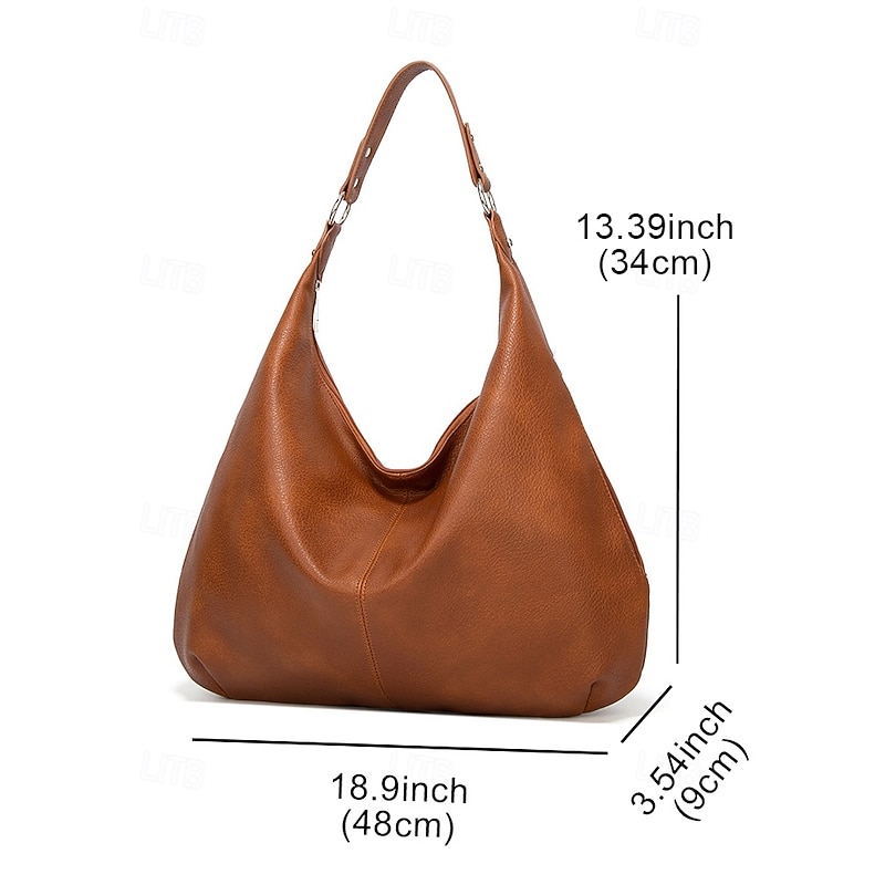 Women's Large Hobo Shoulder Bag – Soft PU Leather Slouchy Tote with Zipper, Side Pocket & Adjustable Strap, Minimalist Casual Style for Work, Travel, Shopping & Everyday Use4