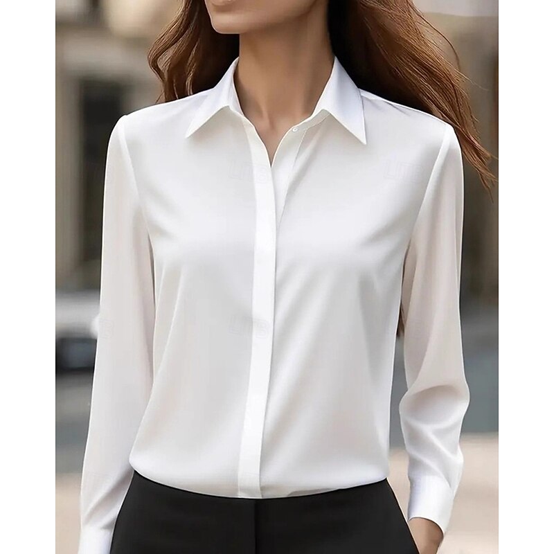 Women's Work Shirt Blouse Plain Modern Casual Long Sleeve Shirt Collar Regular Tops Daily Holiday Buttons Black White Blue Gray Fall