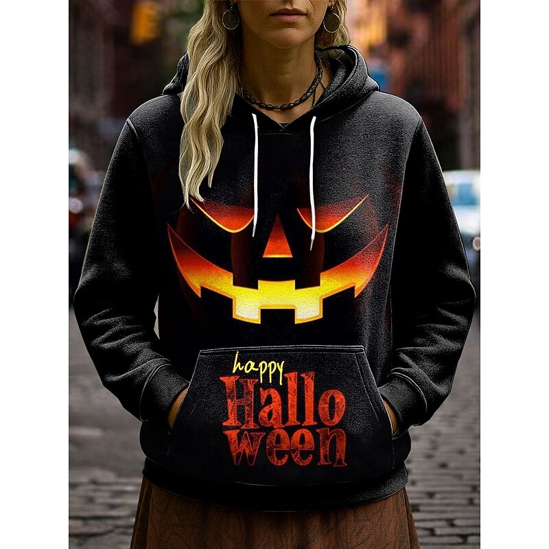 Halloween Women's Pullover Hoodie Sweatshirt Pumpkin Graphic Skull Casual Long Sleeve Hooded Regular Tops Party Evening Wear Street Dailywear Blue Purple Orange Green Gray Spring Fall Winter