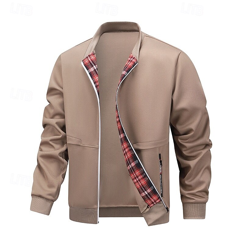 Men's Sweatshirt Full Zip Sweatshirt Black Burgundy Brown Khaki Gray Standing Collar Plain Patchwork Sports & Outdoor Casual Daily Streetwear Cool Sportswear Spring &  Fall Clothing Apparel Hoodies