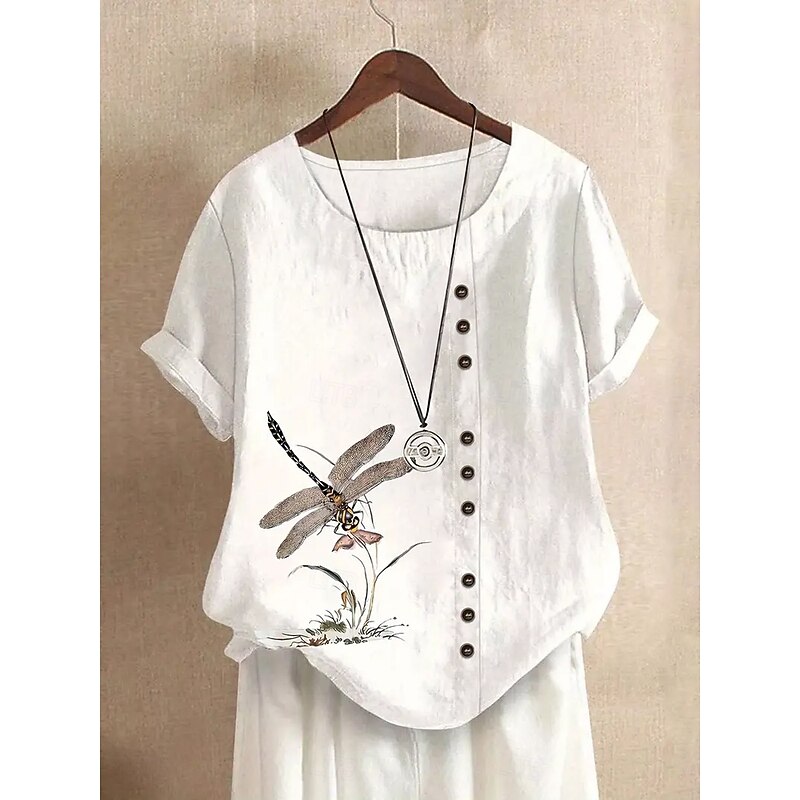 Women's Blouse Graphic Animal Vintage Tropical Stylish Short Sleeve Regular Tops Holiday Buttons Print White Yellow Navy Blue Green Summer Spring2