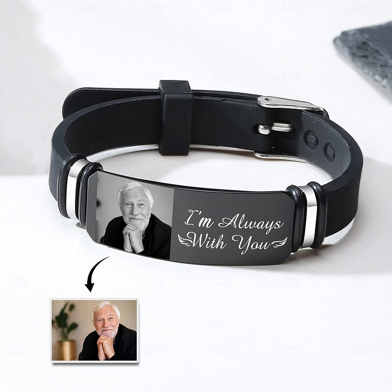 Personalized Photo Memorial Bracelet Custom Engraved Men's Bracelet Sympathy Gifts For Loss Of Loved Ones I'm Always With You