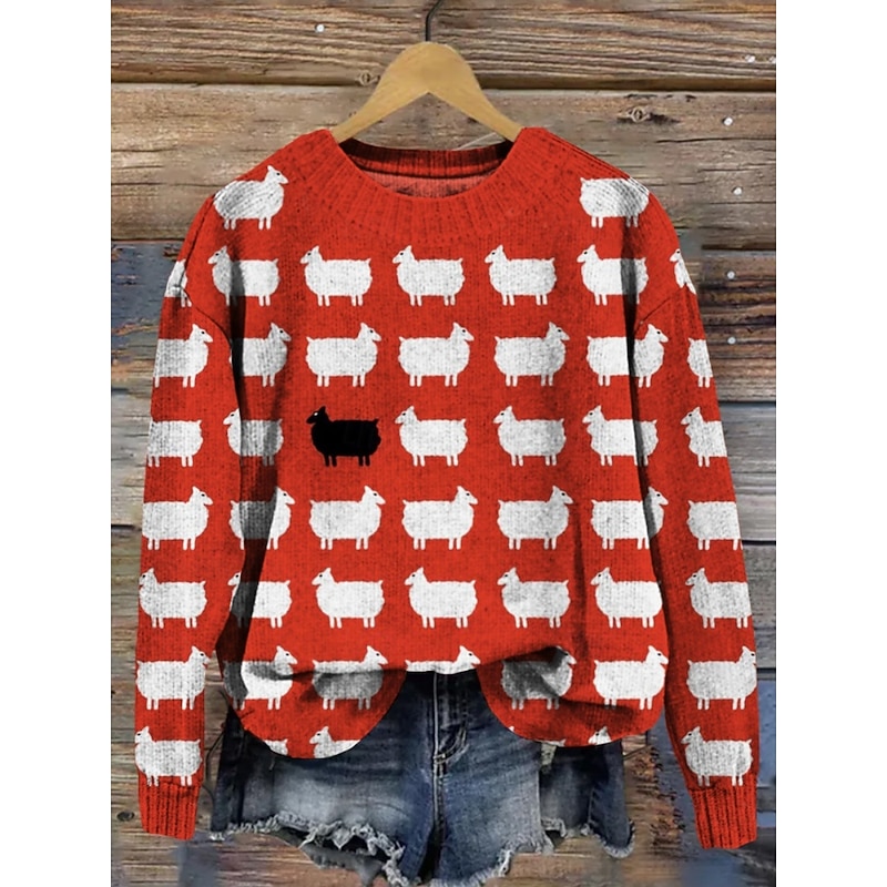 Women's Sweater Casual Soft Floral Ribbed Crew Neck Knitted Print Long Sleeve Regular Tops Knit Outdoor Daily Weekend White Pink Fall Winter4